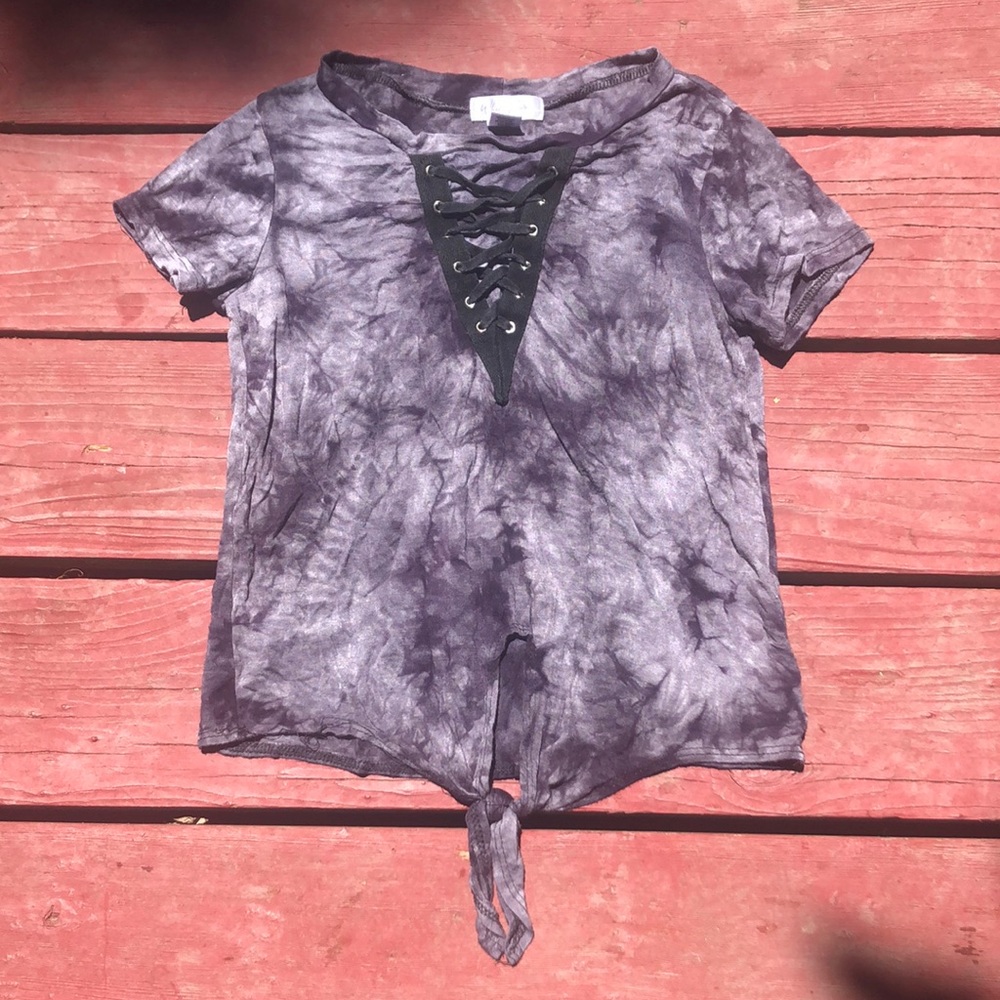 Grey Tie Dye T-Shirt w/ Lace up design